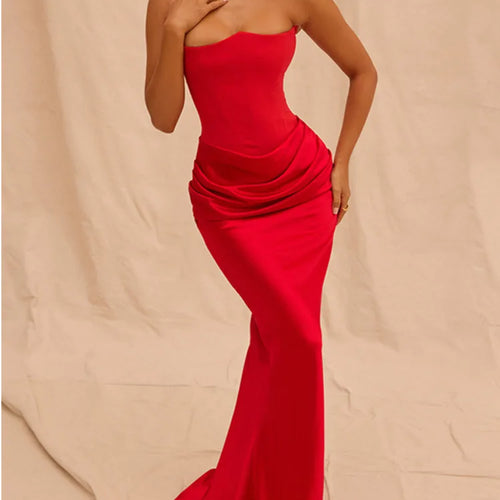 Load image into Gallery viewer, Summer New Waist Strapless Line Neck Long Dress Women Sexy Spicy Girl Elegant Backless Bodycon Party Club Evening Dress
