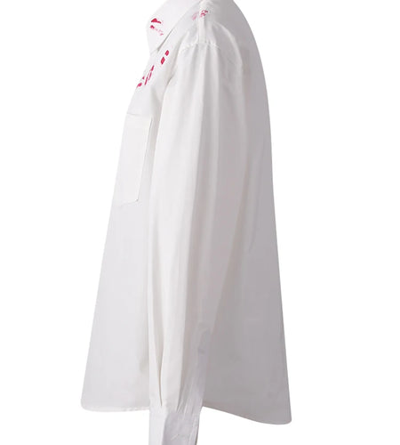 Women White Pattern Printed Big Size Casual Blouse New Lapel Long Sleeve Shirt Fashion Tide Spring Autumn 2025  CPG3062