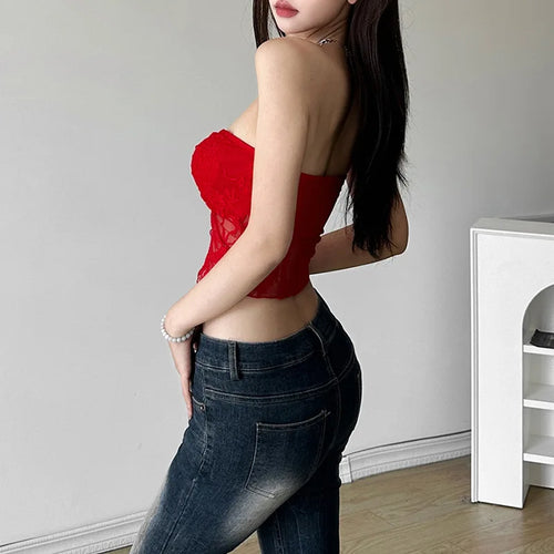 Load image into Gallery viewer, y2k Tube Top Women Fairy Coquette Clothing Solid Color Off Shoulder Strapless Asymmetrical Hem Lace Bandeau 2000s Vest
