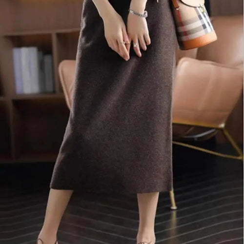 Load image into Gallery viewer, Korean Women Fashion Black Office Lady High Waist Knitted Skirts Autumn Winter New Brown Vacation Long Straight Skirt Simplicity
