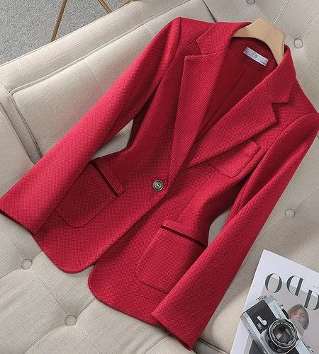 Women Thousand Plaid Office Lady Professional Blazer Coat Autumn Winter Long Sleeve Single Button Cardigan Jacket Fashion Tops