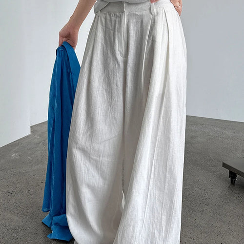 Load image into Gallery viewer, High Waist White Linen Thin Pleated Casual Long Wide Leg Pants New Trousers Women Fashion Tide Spring Autumn 2025 1DJ1299
