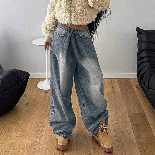 Load image into Gallery viewer, Vintage Y2K Chic Women Jeans Basic Pleated Distressed Harajuku Straight Leg Denim Trousers Bottom Korean Pants Outfit
