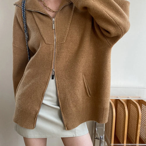 Load image into Gallery viewer, Camel Big Size Thick Elegant Knitting Cardigan Sweater Lapel Long Sleeve Women New Fashion Tide Spring Autumn 2025 26D55
