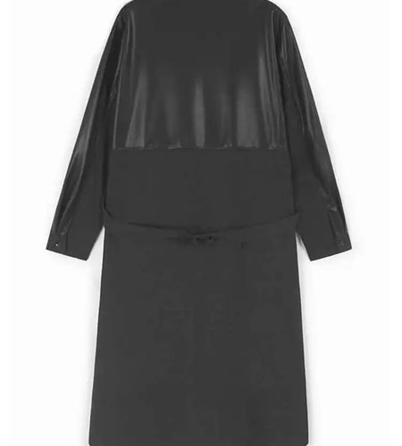 Women Black Pu Leather Vest False Two Big Size Shirt Dress New Lapel Long Sleeve Fashion Tide Spring Autumn 2025 1DH9653