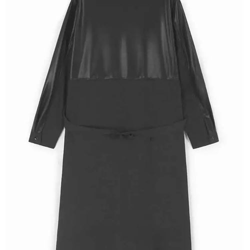 Load image into Gallery viewer, Women Black Pu Leather Vest False Two Big Size Shirt Dress New Lapel Long Sleeve Fashion Tide Spring Autumn 2025 1DH9653
