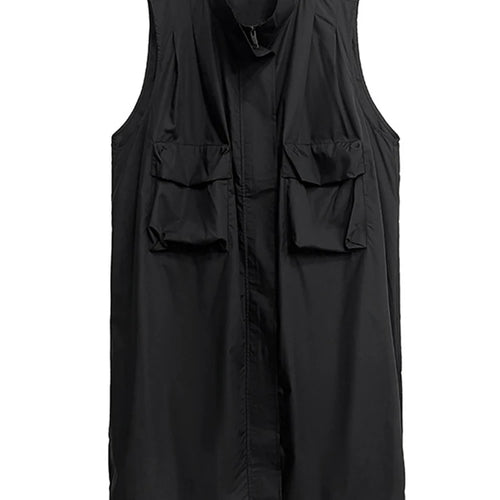 Load image into Gallery viewer, Women Green Pocket Hem Drawstring Big Size Vest Dress New Stand Collar Sleeveless Fashion Tide Spring Autumn 2025 1DJ0147
