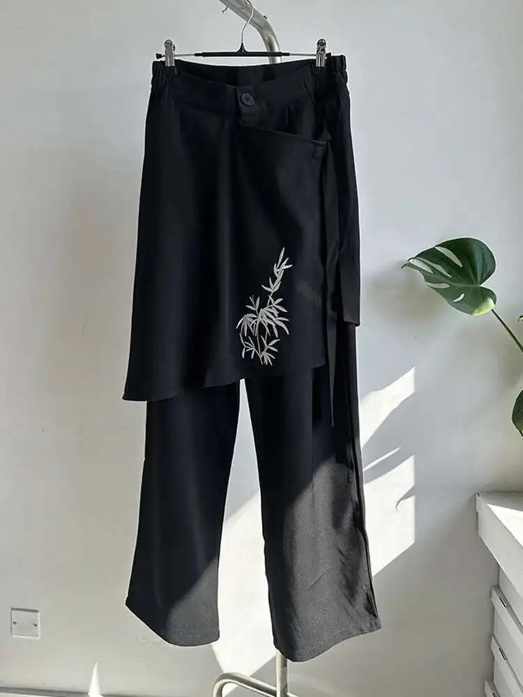 High Elastic Waist Black Embroidery Irregular Pants New Loose Fit Trousers Women Fashion Tide Spring Autumn 2025 1DH5173