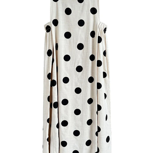 Load image into Gallery viewer, Women White Dot Printed Pleated Big Size Elegant Dress New Round Neck Sleeveless Fashion Tide Spring Summer 2025 1DJ0367
