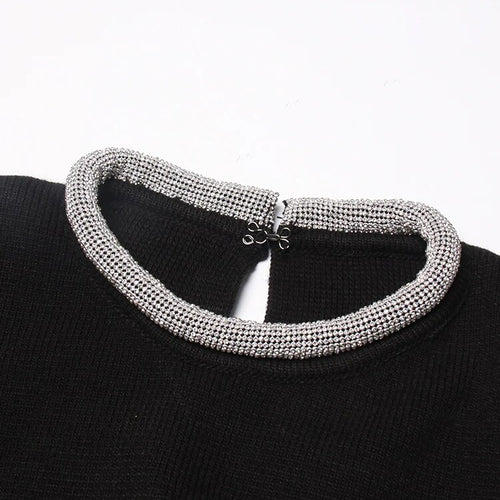 Load image into Gallery viewer, Fashion Diamonds Solid Sweater For Women Round Neck Long Sleeve Minimalist Casual Sweaters Female Clothing Autumn

