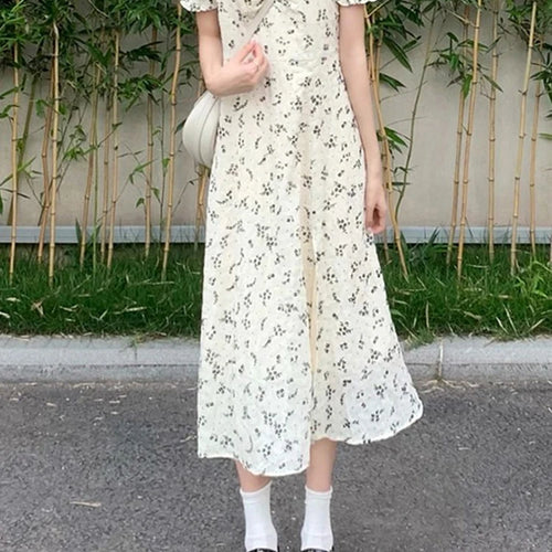 Load image into Gallery viewer, French Style Puff Sleeve White Floral Dress Summer Elegant Slim Printed Women’s Dresses Sweet Casual Fashion Streetwear
