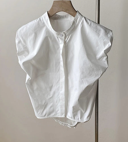 Women White Shaped Elegant Vintage Blouse New Stand Collar Sleeveless Shirt Fashion Tide Spring Summer 2025 1DJ1479