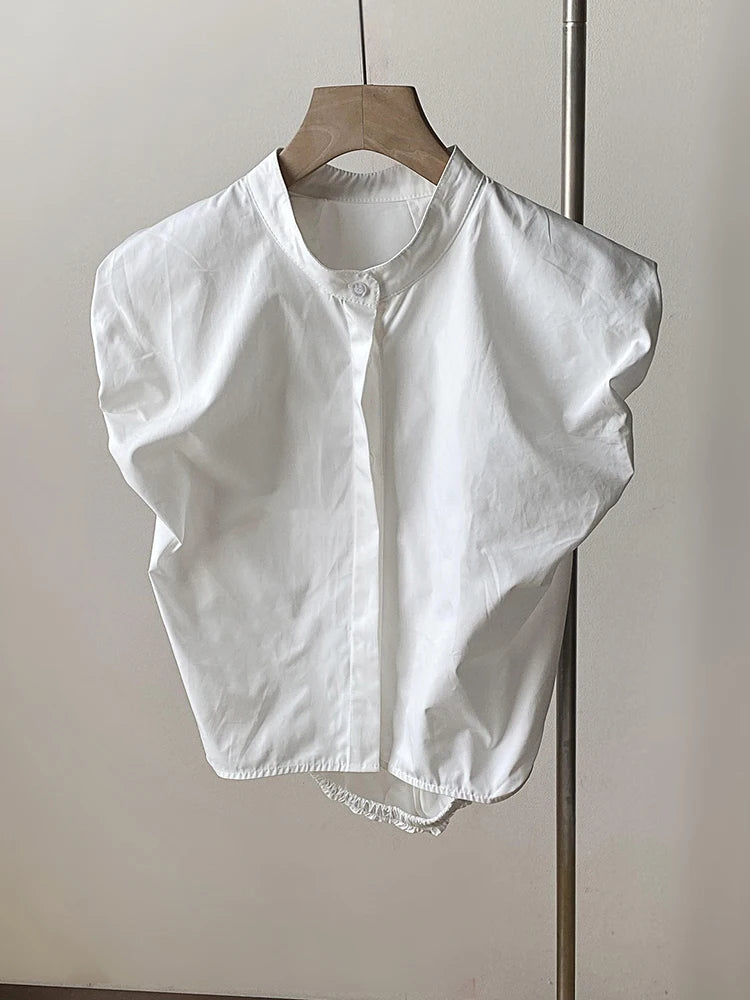 Women White Shaped Elegant Vintage Blouse New Stand Collar Sleeveless Shirt Fashion Tide Spring Summer 2025 1DJ1479