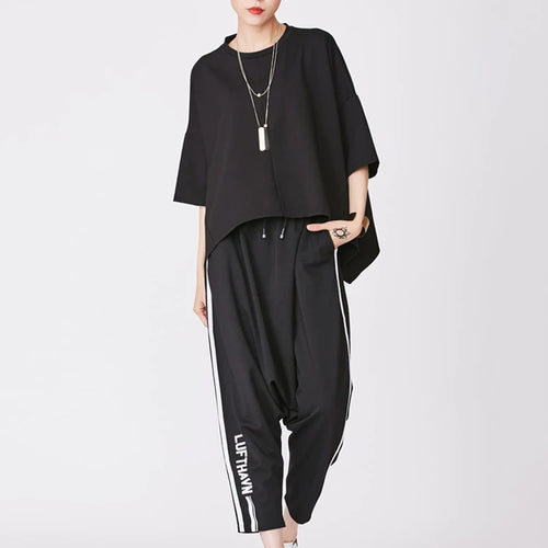 Load image into Gallery viewer, Women Black Back Zipper Irregular Big Size T-shirt New Round Neck Half Sleeve Fashion Tide Spring Summer 2025 1DJ1876
