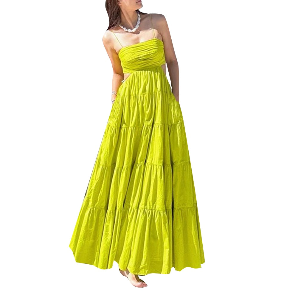 Solid Summer Backless Dresses For Women Slash Neck Sleeveless High Wai –  wanahavit