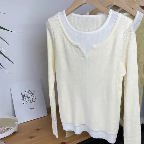 Load image into Gallery viewer, Autumn Winter Women's Patchwork Long Sleeved Pullover Sweater French Casual Round Neck Holiday Knitwear Tops 2024 New Streetwear
