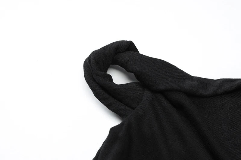 Hollow Out Oblique Shoulder Sexy Mini Dress For Women Robe Summer Black Sleeveless Backless Draped Skinny Club Dress