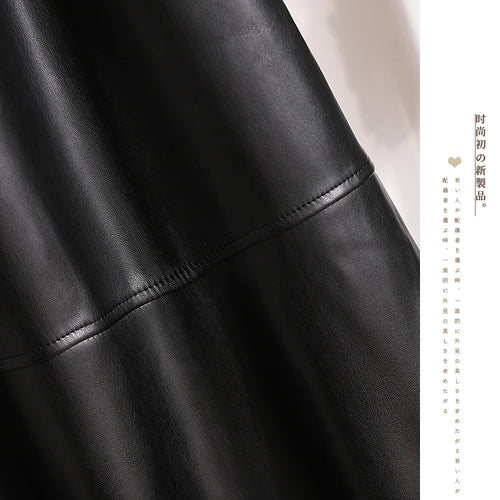 Load image into Gallery viewer, Fashion Black Elegant Pu Leather Pleated Long Skirt Women&#39;s Brown Elegant High Waist Plus Size A-line Party Skirt Femme New
