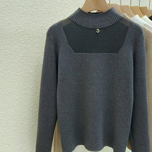 Load image into Gallery viewer, Autumn Winter Women Solid Mesh Velvet Sweater Korean Fashion Warm Round Collar Knitwear Long Sleeve Pullovers Tops Thick Popular
