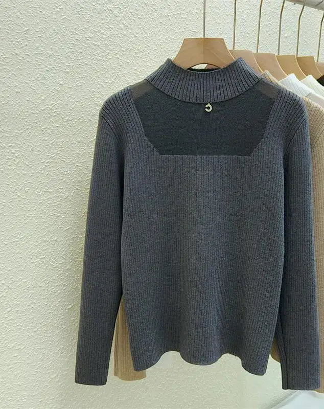 Autumn Winter Women Solid Mesh Velvet Sweater Korean Fashion Warm Round Collar Knitwear Long Sleeve Pullovers Tops Thick Popular