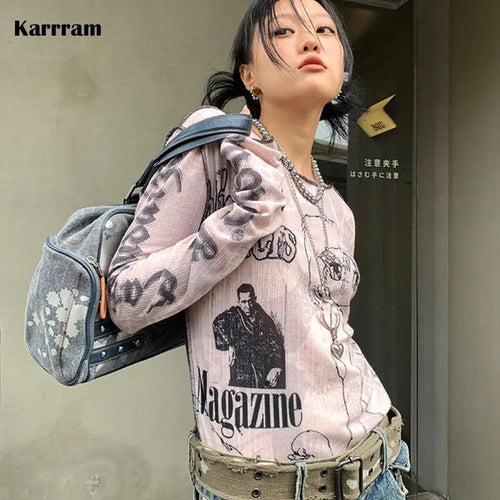 Load image into Gallery viewer, Y2k Aesthetics T-shirt Grunge Fairycore Harajuku Tshirt Japanese Cartoon Print Tee Shirts Korean Fashion Tops E-girl 00s
