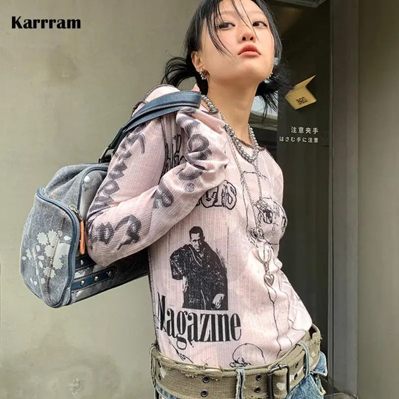 Y2k Aesthetics T-shirt Grunge Fairycore Harajuku Tshirt Japanese Cartoon Print Tee Shirts Korean Fashion Tops E-girl 00s