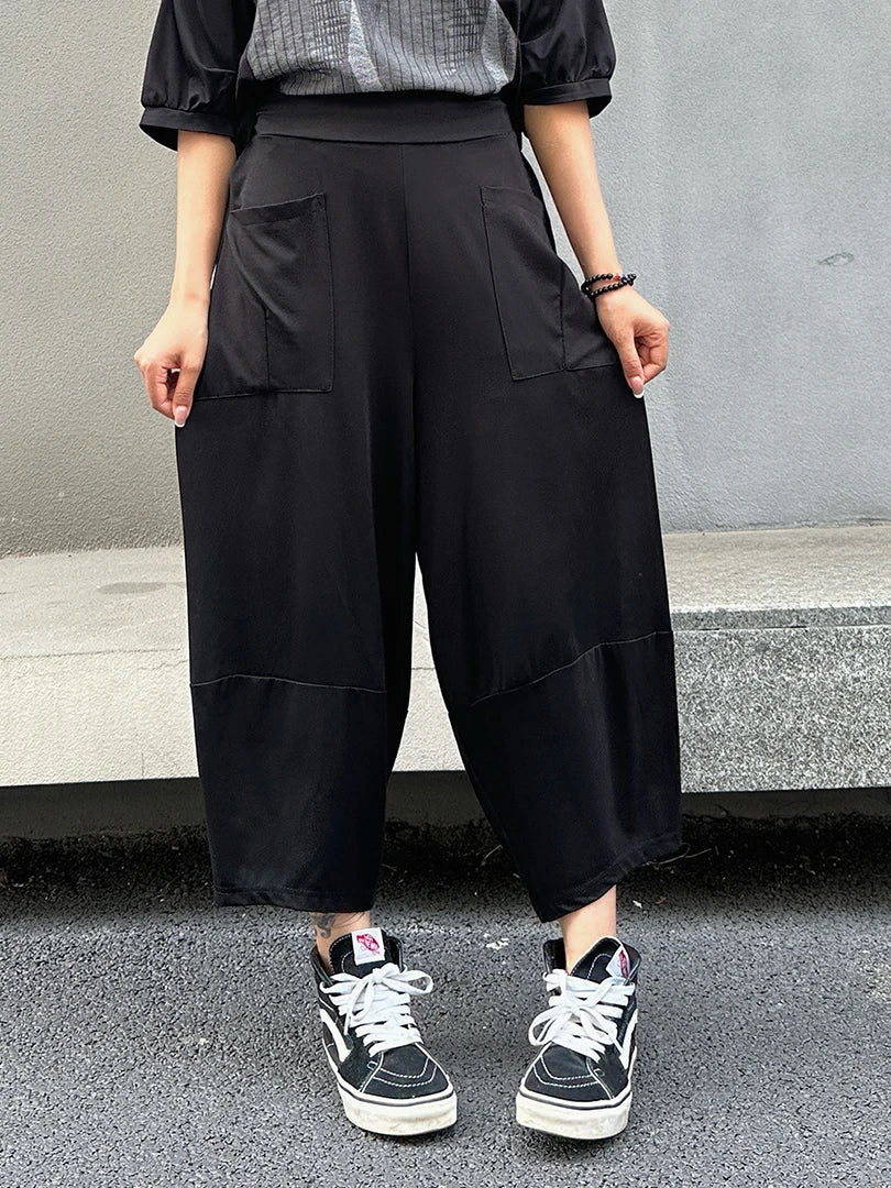 High Elastic Waist Black Pocket Brief Casual Harem Pants New Trousers Women Fashion Tide Spring Autumn 2025  1DJ1569