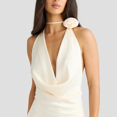 Load image into Gallery viewer, Satin Halter Backless Sexy Maxi Dress Women Gown Elegant Solid Sleeveless Lace-up High Waist Evening Club Long Dress
