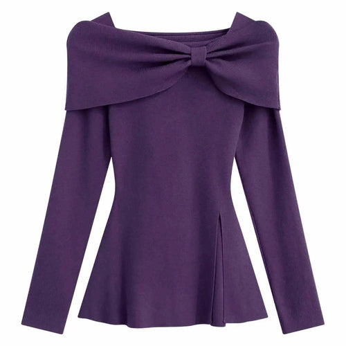 Load image into Gallery viewer, Autumn Winter Solid Slim Short Pullover Knitted Top Women Casual Long Sleeve Split Bow Sweater New Ladies Simplicity Streetwear
