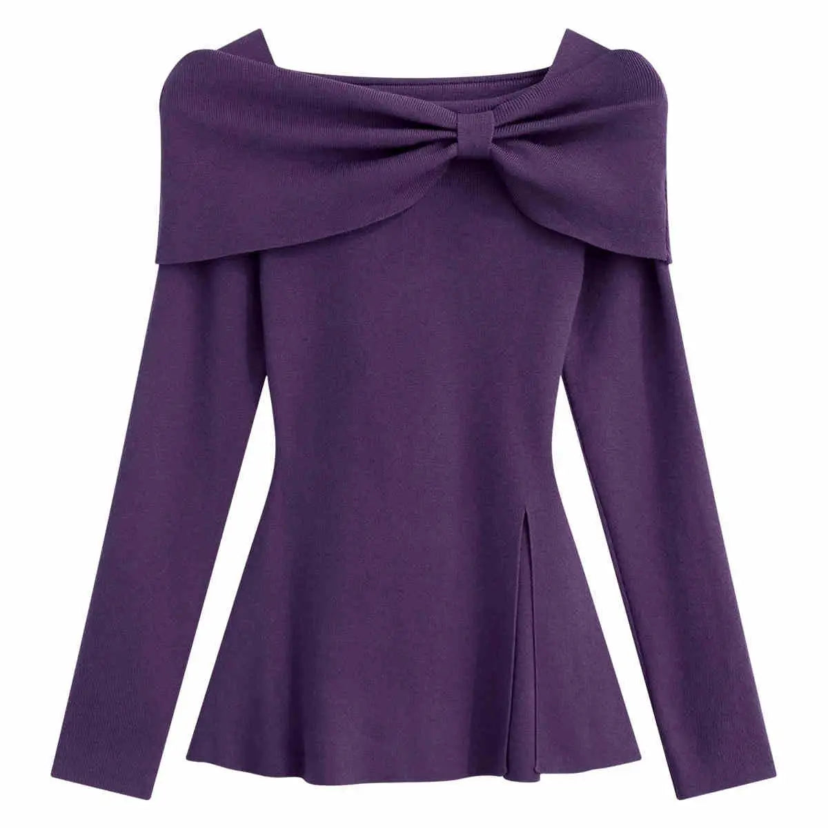 Autumn Winter Solid Slim Short Pullover Knitted Top Women Casual Long Sleeve Split Bow Sweater New Ladies Simplicity Streetwear