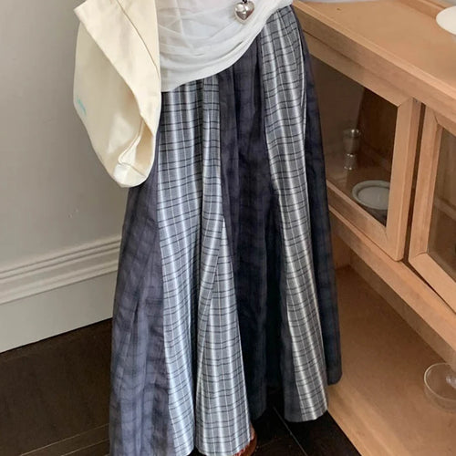 Load image into Gallery viewer, High Elastic Waist Gray Plaid Spliced Vintage A-line Half-body Skirt Women Fashion Tide New Spring Autumn 2025 1DJ1478
