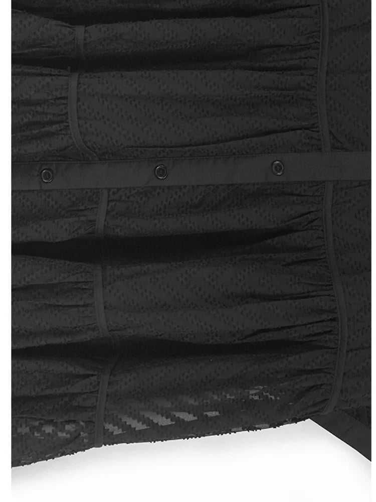 Women Blue Grid Hollow Out Big Size Midi Shirt Dress New Lapel Short Sleeve Fashion Tide Spring Summer 2025 1DJ1208