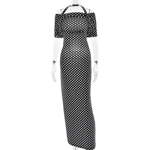 Load image into Gallery viewer, Off-shoulder Polka Dot Maxi Dress For Women Gown Fashion Halter Sleeveless Backless bodycon Split Long Dress Elegant

