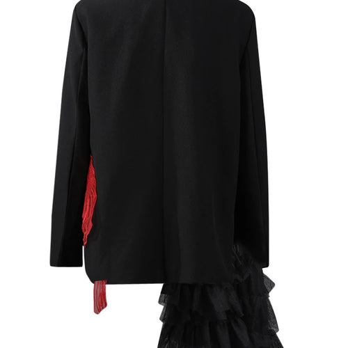 Load image into Gallery viewer, Women Black Mesh Irregular Fish Spliced Big Size Blazer New Lapel Long Sleeve Jacket Fashion Spring Autumn 2025 CPG2902
