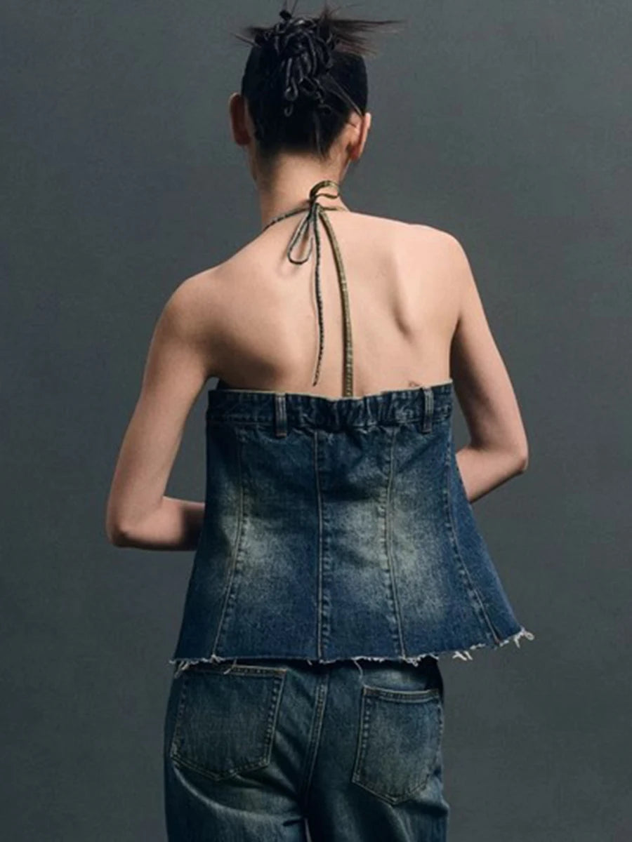 Hit Color Spliced Button Loose Vests For Women Halter Sleeveless Patchwork Flash Vest Female Fashion Style Clothes