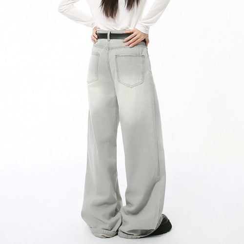 Load image into Gallery viewer, Loose Casual Men's Denim Pants New Cat Beard Washed Grinding White Light Grey Straight Wide Leg Jeans Four Seasons 9C4276
