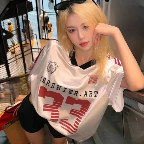 Load image into Gallery viewer, 2025 Y2k Aesthetic Vintage Casual Tees Streetwear Letter Printing Oversized Tshirts Harajuku Summer Women Preppy Grunge T-shirt
