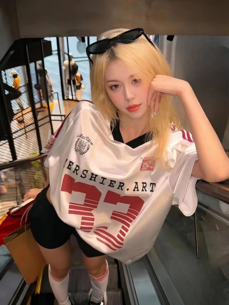 2025 Y2k Aesthetic Vintage Casual Tees Streetwear Letter Printing Oversized Tshirts Harajuku Summer Women Preppy Grunge T-shirt