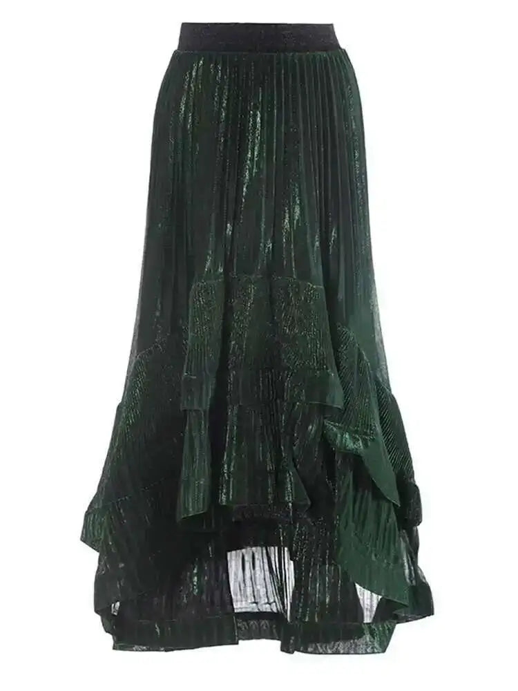 High Elastic Waist Rose Red Irregular Pleated Elegant Half-body Skirt Women Fashion Tide New Spring Autumn 2025 1DH7240