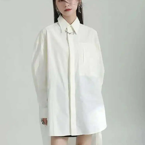 Load image into Gallery viewer, Women Blue Irregular Big Size Long Blouse New Lapel Long Sleeve Loose Fit Shirt Fashion Tide Spring Autumn 2025 1DF6598
