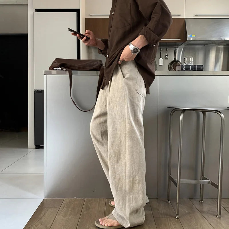 Korean Style Men's Causal Pants Straight Trendy Handsome Loose Trousers Wide Leg Solid Color Male Bottom Fashion 9W1852