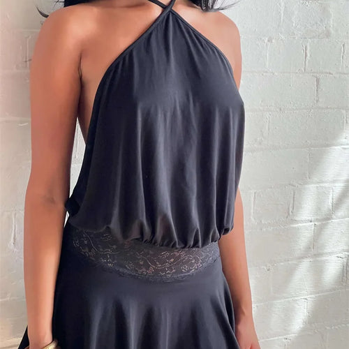 Load image into Gallery viewer, Halter Backless Sexy Mini Dress Women Robe Fashion Summer New Lace Patchwork Sleeveless Pleated Ruffled Club Dress
