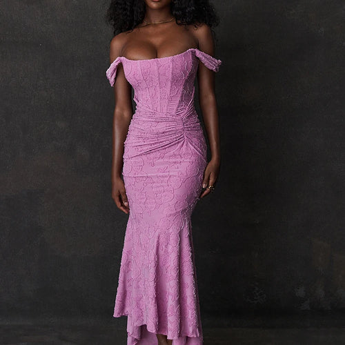 Load image into Gallery viewer, Off-shoulder Backless Sexy Evening Dress For Women Purple Sleeveless Strapless Ruched Bodycon Club Party Dress
