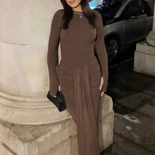 Load image into Gallery viewer, Ruched Draped Sexy Maxi Dress For Women Fashion O Neck Long Sleeve Bodycon Club Party Long Dress Female Elegant Dresses
