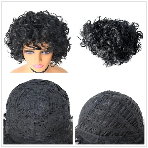 Load image into Gallery viewer, Synthetic Black Curly Afro Wig with Bang for Women Natural Wig Curls Kinky African American Wig Mix Brown Bombshell Wig
