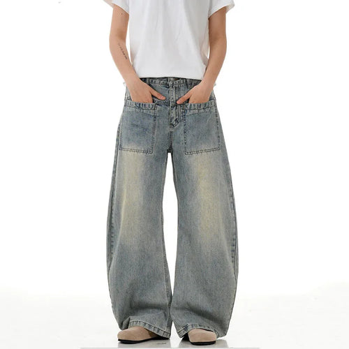 Load image into Gallery viewer, High Street  Men's Jeans New American Style Denim Pants Loose Curved Knife Straight Wide Leg Simple Male Trousers 9W1716
