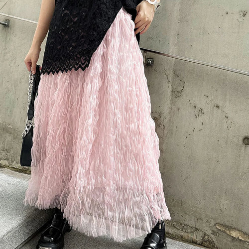 Load image into Gallery viewer, High Elastic Waist Black Pleated Mesh Casual A-line Half-body Skirt Women Fashion Tide New Spring Autumn 2025  1DH5148

