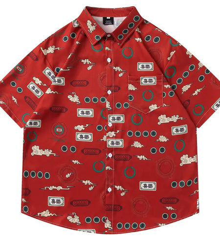 Vintage Hawaiian Shirts Retro Graphic Printed Button Up Summer Beach Blouse Men Harajuku Hip Hop Casual Short Sleeve Baggy Tops