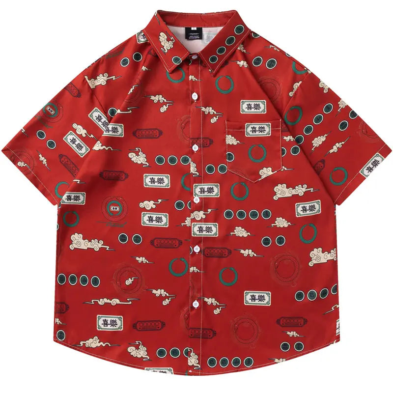 Vintage Hawaiian Shirts Retro Graphic Printed Button Up Summer Beach Blouse Men Harajuku Hip Hop Casual Short Sleeve Baggy Tops