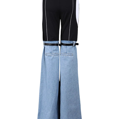 Load image into Gallery viewer, High Waist Blue Denim Color-block Slim Long Wide Leg Jeans New Women Trousers Fashion Tide Spring Autumn 2025 YX018105
